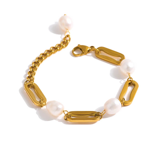 Yhpup Stainless Steel Chain Bracelet Elegant Natural Pearl Jewelry Metal  Waterproof браслеты женские Accessories Girls Gift