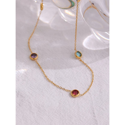 Yhpup 316L Stainless Steel Chain Necklace Delicate Colorful Cubic Zirconia Collar Necklace Trendy Jewelry Bijoux Femme Party