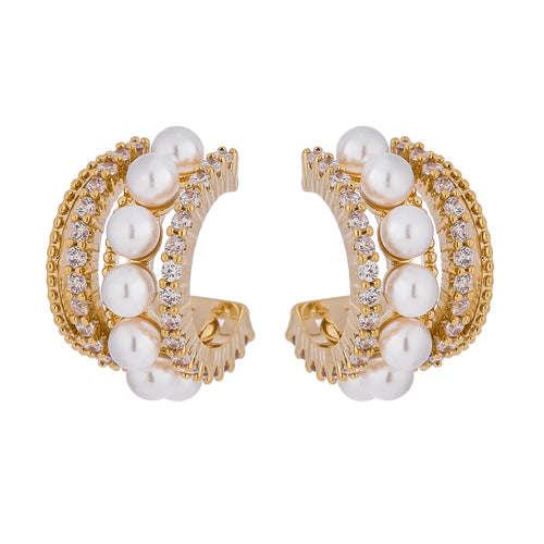 Yhpup Stylish Imitation Pearls Geometric Stud Earrings Exquisite High Quality Cubic Zirconia Temperament Jewelry for Women