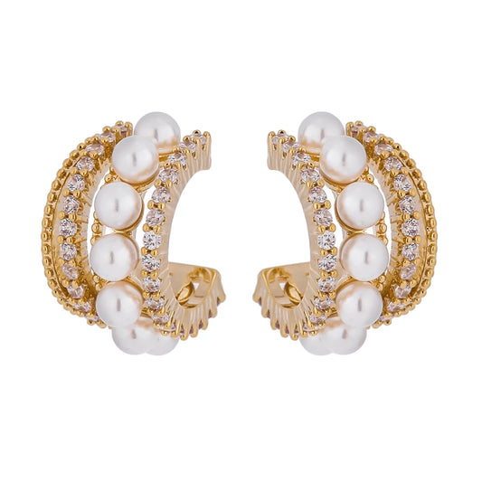 Yhpup Stylish Imitation Pearls Geometric Stud Earrings Exquisite High Quality Cubic Zirconia Temperament Jewelry for Women