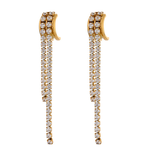 Yhpup New Cubic Zirconia Long Dangle Earrings Stainless Steel Geometric Fashion Earrings Jewelry бижутерия для женщин Party Gift