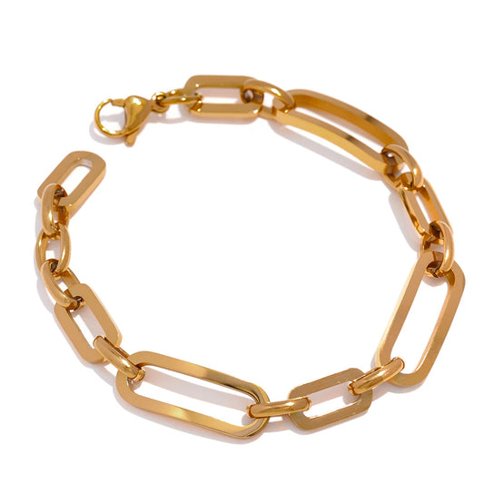 Yhpup Stainless Steel Golden Chain Bangle Bracelet Minimalist Geometric Metal Women Bracelet Waterproof Jewelry Men Women Gift