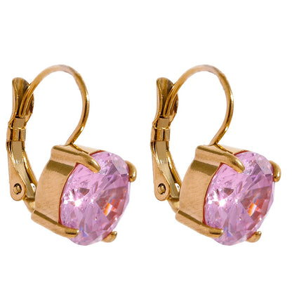 Yhpup Luxury Colorful Shiny AAA Cubic Zirconia Stainless Steel Round Ear Clasp Hoop Earrings Wedding Party Gift Delicate Jewelry