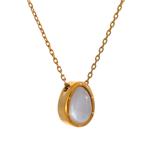 Yhpup 316L Stainless Steel Natural Stone Exquisite Shell Pendant Necklace for Women Chic Waterproof Metal Stylish Collar Jewelry