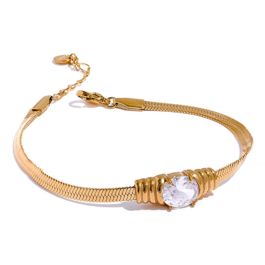 Yhpup Fashion Bling Texture Cubic Zirconia Snake Chain Stainless Steel Bracelet Bangle for Women PVD Gold Color Trendy Jewelry