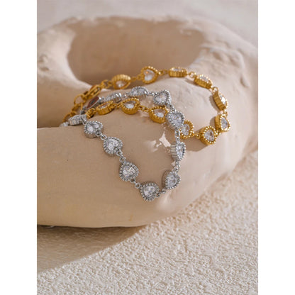 Yhpup Heart Cubic Zirconia Shiny Waterproof Bracelet Bangle Stainless Steel Jewelry Casting Technology Holiday Gifts