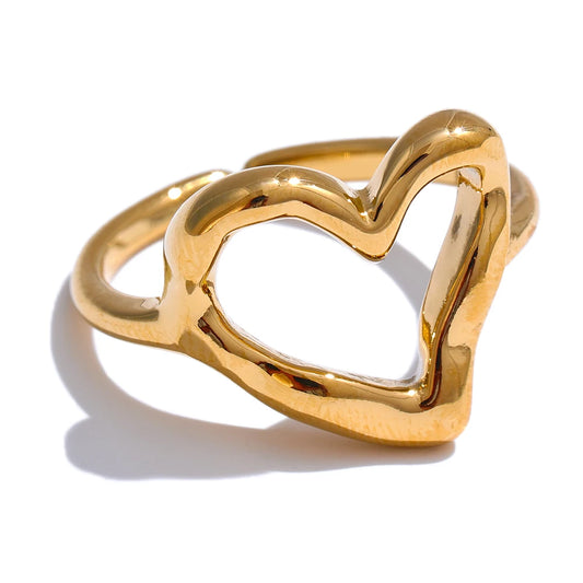 Yhpup Minimalist Stainless Steel Heart Love Hollow Ring Women Rust Proof Charm Finger Jewelry Wholesale Bijoux