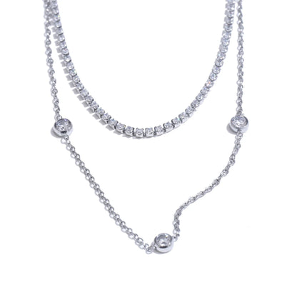 Yhpup New Arrivals Stainless Steel Double Layer Cubic Zirconia Chain Necklace for Women Temperament Delicate Premium Jewelry
