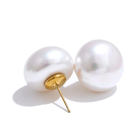 Yhpup 18/12mm Korean Style Simulated Pearls Round Stud Earrings Versatile Daily Accessories Stainless Steel Fashion Jewelry Gift