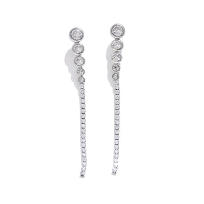 Yhpup Exquisite Bling Cubic Zirconia CZ Long Chain Hanging Earrings New Stainless Steel Delicate Waterproof  Party Drop Jewelry