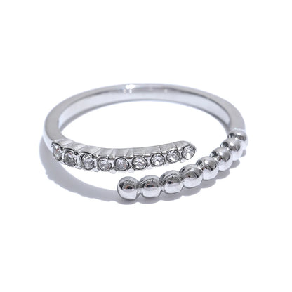 Yhpup Trendy Inlaid Shiny Cubic Zirconia Geometric Thin Ring Exquisite Stainless Steel Adjustable Jewelry Tarnish Resistant