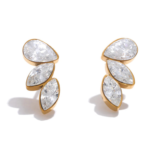 Yhpup Waterproo Shiny Cubic Zirconia Exquisite Wing Small Stud Earrings Daily for Women Wholesale Stainless Steel Chic Jewelry
