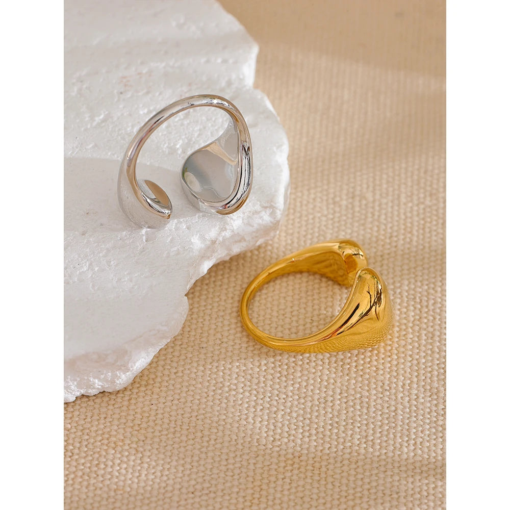 Yhpup Stainless Steel High Quality Minimalist Daily Smooth Fashion Open Adjustable Ring Waterproof Electroplated Cast Jewelry