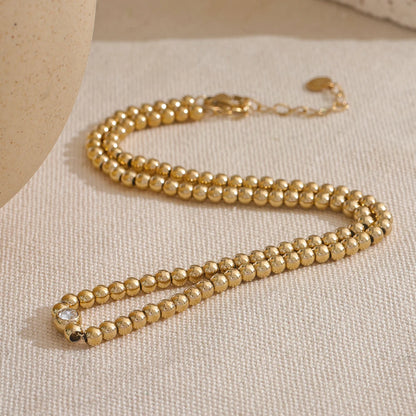 Yhpup High Quality 18K PVD Plated Round Beads Chain Handmade Necklace Water Resistant Stainless Steel Statement Jewelry