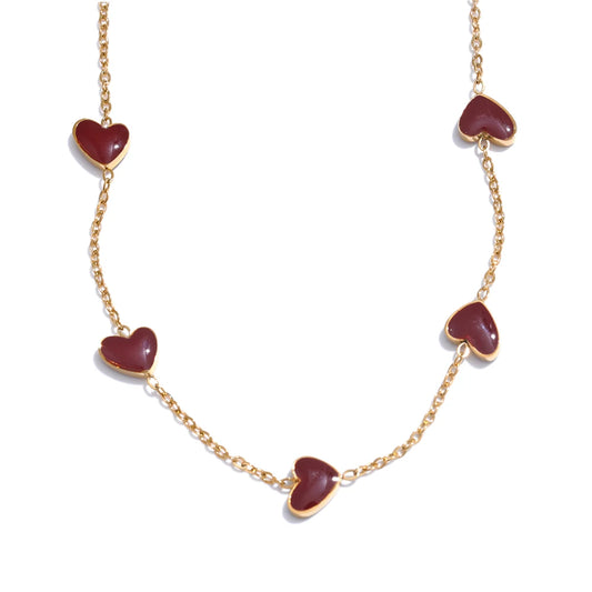 Yhpup Color Ancora Ankela Red Enamel Heart Love Chic Chain Necklace Women Stainless Steel Jewelry Valentine's Gift