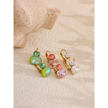 Yhpup Fashion Crystal Candy Stud Earrings French Hoops Trendy White Green Pink Y2K Summer Jewelry for Women 18k PVD Plated