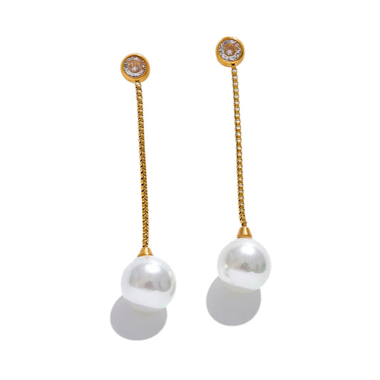 Yhpup Korean Imitation Pearls Long Chain Hanging Dangle Earrings for Women Anti Allergic Stainless Steel Charm Daily Jewelry