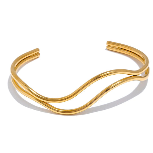 Yhpup New Unique Stainless Steel Double Layer Hollow Adjustable Cuff Bracelet Bangle Minimalistic Wrist Charm Jewelry Gift