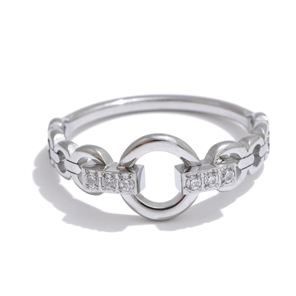 Yhpup 678# High Quality Stainless Steel Cubic Zirconia Setting Link Finger Ring Exquisite Stylish Jewelry Daily Gift for Self