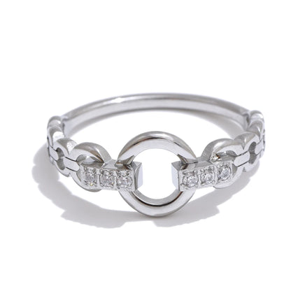 Yhpup 678# High Quality Stainless Steel Cubic Zirconia Setting Link Finger Ring Exquisite Stylish Jewelry Daily Gift for Self