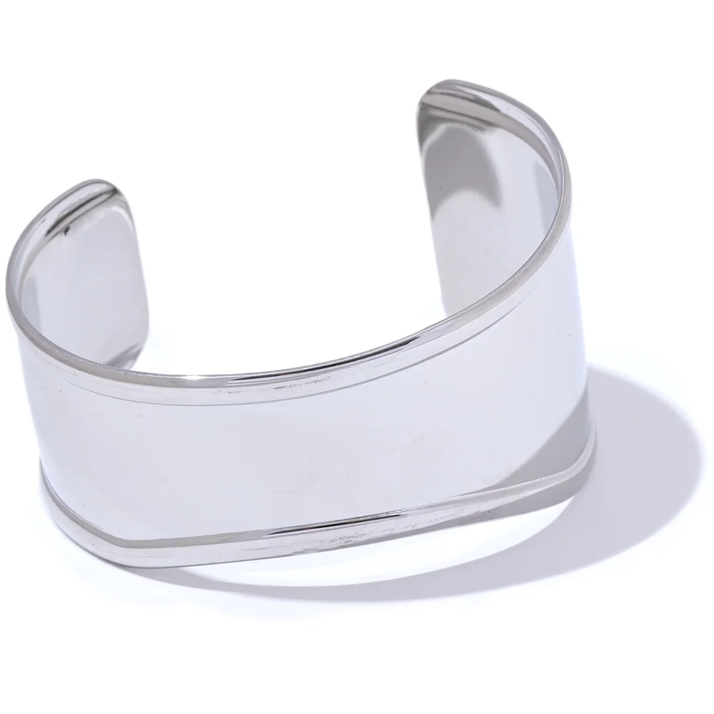Yhpup High Quality Stainless Steel Metal Wide Cuff Open Bracelet Bangle Waterproof Texture Personalized Unisex Jewelry Bijoux