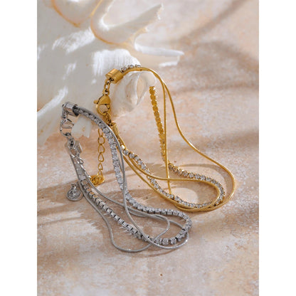 Yhpup Stainless Steel Shiny Cubic Zirconia Layered Chain Stacking Bracelet Bangle Waterproof Women High Quality Fashion Jewelry