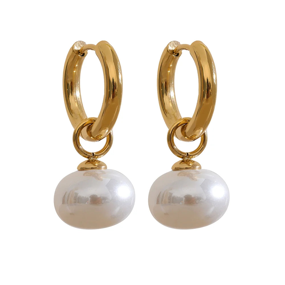 Yhpup High Quality Imitation Pearls Drop Stainless Steel Golden Korean Hoop Earrings Charms Fashion Jewelry Bijoux Femme Gift