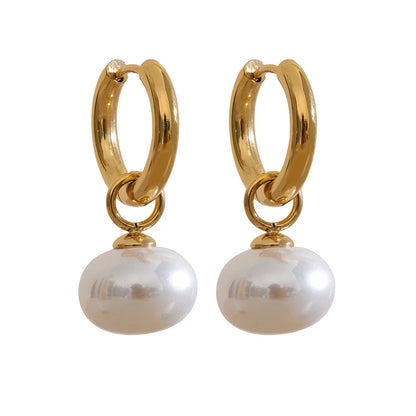 Yhpup High Quality Imitation Pearls Drop Stainless Steel Golden Korean Hoop Earrings Charms Fashion Jewelry Bijoux Femme Gift