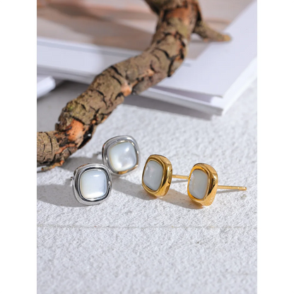 Yhpup 316l Stainless Steel Square Natural Shell Small Chic Stud Earrings Stylish Exquisite Daily Female Jewelry Accessories Gift