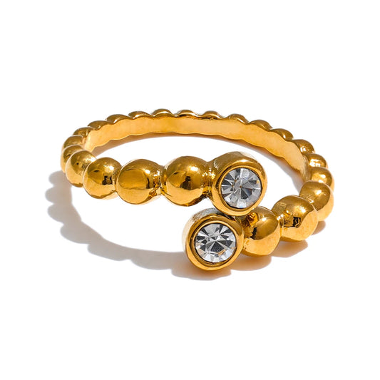 Yhpup Chic Stainless Steel Adjustable Open Ring Zircon Gold & Platinum Plated Fashion Jewelry Finger Accessories
