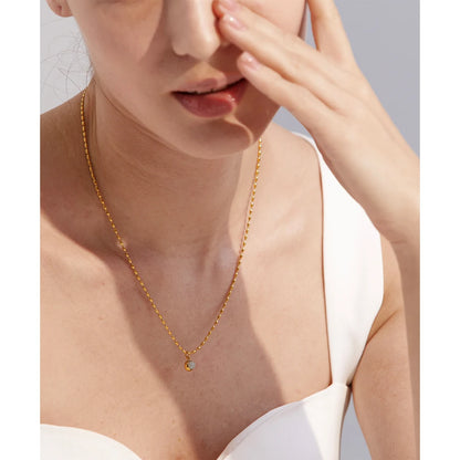 Yhpup Small Aventurine Natural Stone Pendant Stainless Steel 18k Gold Color Necklace Delicate Fashion Chic Jewelry for Women