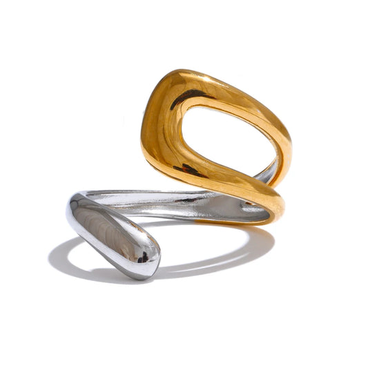 Yhpup Stainless Steel Geometric Hollow Adjustable Double Color Ring Waterproof Finger Jewelry Wholesale Gift