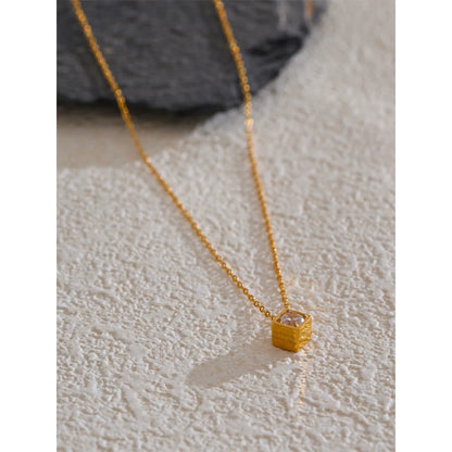 Yhpup “ Be Careful of Your Intention ” Delicate Stainless Steel Shiny Cubic Zirconia Square Necklace Pendant Chic Jewelry