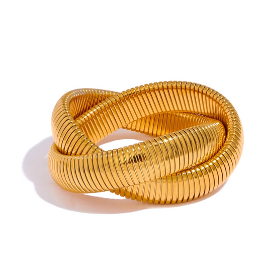Yhpup 316L Stainless Steel Wide Heavy Metal Stackable Bracelet Bangle Waterproof 18K PVD Plated Texture Charm Statement Jewelry