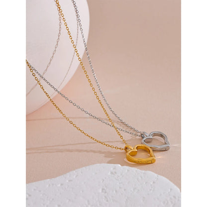Yhpup Stainless Steel Heart Hollow Cast Pendant Minimalist Fashion Necklace Waterproof Trendy Simple Stylish Jewelry Women