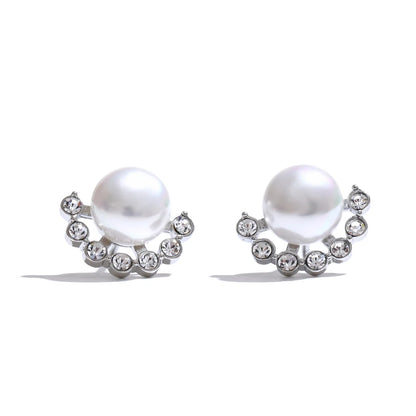Yhpup Delicate Smooth Simulated Pearls Zirconia Chic Stud Earrings Korean Trendy Exquisite Stainless Steel Fashion Jewelry Gift