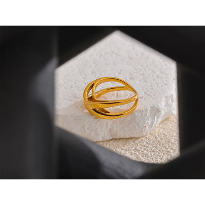 Yhpup Stainless Steel Geometric Ring 18K Gold PVD Plated Minimalist Unusual Jewelry New