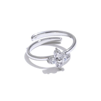 Yhpup Exquisite Stainless Steel Bling Cubic Zirconia Flower Adjustable Ring for Women Fashion Shiny Finger Jewelry New