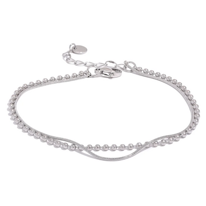 Yhpup Stainless Steel Flat & Bead Chains Double Layer Fashion Bracelet Bangle Men Women Charm Summer Beach Trendy Chic Jewelry