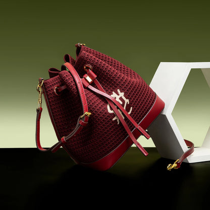 Women's Bucket Bag Vacation Style Women's Shoulder BagSpring New Fabric Splicing Design Handbag