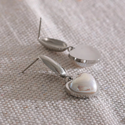 Yhpup Golden Elegant Imitation Pearls Heart Stainless Steel Drop Dangle Earrings Fashion Korean Trendy Charm Jewelry for Women