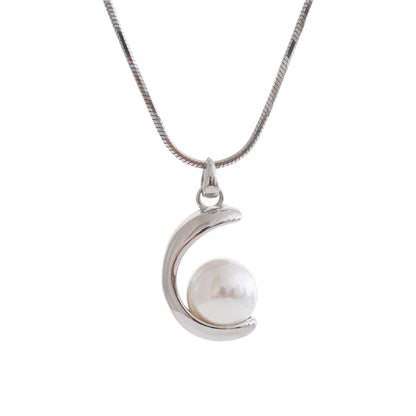 Yhpup Elegant Imitation Pearls Geometric Pendant Necklace for Women Stainless Steel Korean Style Fashion Jewelry