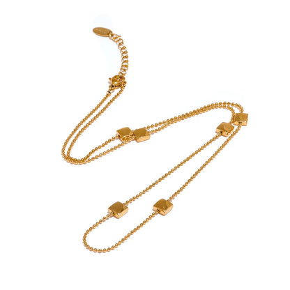 Yhpup New 316L Stainless Steel Square Beads Chain Necklace Rust Proof Exquisite Daily Chic Women Waterproof Jewelry Gift