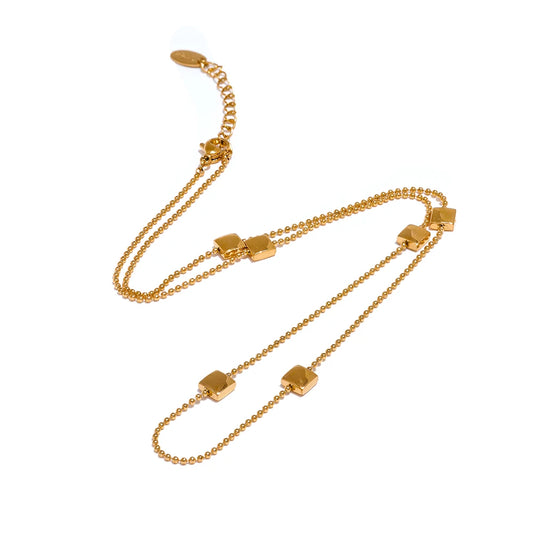 Yhpup New 316L Stainless Steel Square Beads Chain Necklace Rust Proof Exquisite Daily Chic Women Waterproof Jewelry Gift