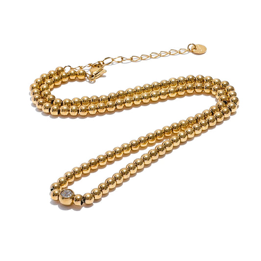Yhpup High Quality 18K PVD Plated Round Beads Chain Handmade Necklace Water Resistant Stainless Steel Statement Jewelry