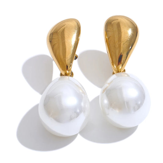 Yhpup Popular Arrival Simulated Pearls Geometric Drop Elegant Earrings Stylish Stainless Steel Versatile Daily Jewelry Gift