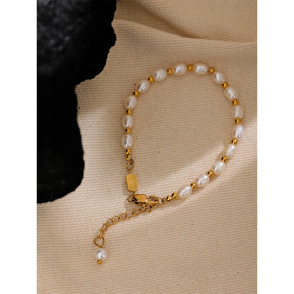 Yhpup Natural Freshwater Pearls Fashion Handmade Bracelet Bangle Women Waterproof PVD Charms Stainless Steel Beads Jewelry Gift