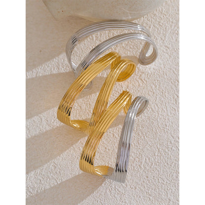 Yhpup Personalized Stainless Steel Metal Hollow Geometric Cuff Open Minimalist Fashion Bracelet Bangle for Women Wrist Jewelry