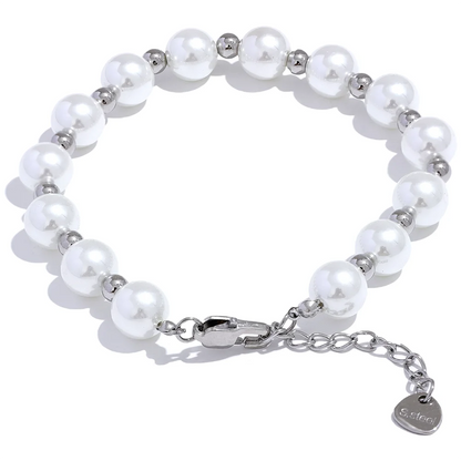 Yhpup Japan Imitation Pearls Handmade Chain Bracelet Bangle Stainless Steel Bead Elegant Stylish Korean Trend Jewelry Waterproof