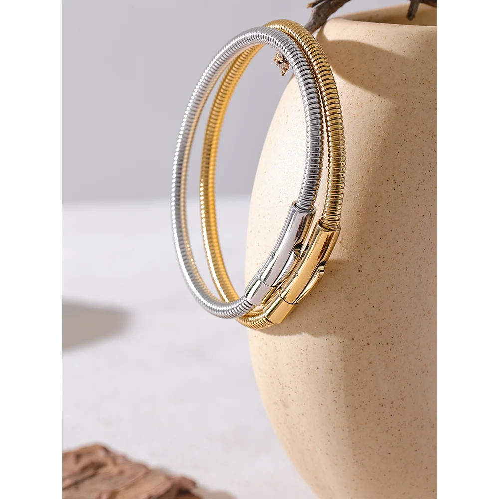 Yhpup 316 Stainless Steel Chain Statement Bracelet Bangle 18K PVD Plated Water Resistant Trendy Daily Jewelry Accessories Gift
